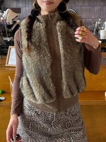 DAZY Women's Solid Color Fashion Versatile Winter Faux Fur Coat - Brown - View 4