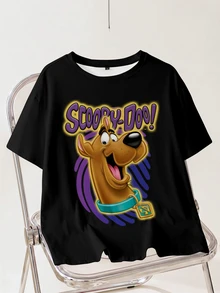 SCOOBY-DOO X SHEIN تي شيرت كاجوال يومي بطبعة حروف وكرتون مقاس كبير - أبيض - مشاهدة 1