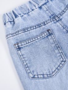 SHEIN Young Girl Denim Summer Jeans, Light Blue Washed, Star Patchwork Embroidery Design, Super Cool Versatile Straight Leg Denim Pants - Light Wash - View 5