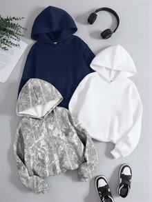 SHEIN 兒童青少年女孩長袖休閒寬鬆連帽衛衣 秋冬款 - 彩色 - 查看 2