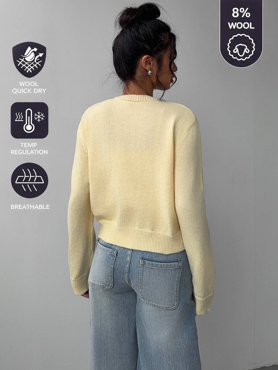 SHEIN BASICS Women's Gentle Style Versatile Button Long Sleeve Knit Cardigan - Pale Yellow - View 1