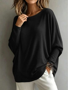Breezaya Women's Solid Color Minimalist Versatile Top For Daily Commute - Black - View 5