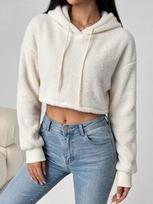 SHEIN Unity 女款韓式慵懶風柔軟短版寬鬆長袖休閒衛衣 - 白色 - 查看 5
