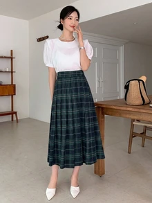 DAZY Women's Plaid Casual Versatile Daily Wear Skirt - Teal Blue - View 4