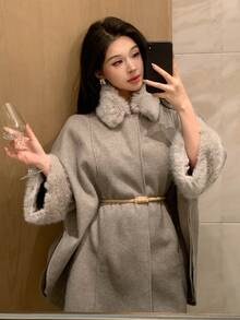 DAZY Women's Vintage Elegant Faux Fur & Wool Blend Coat - Apricot - View 3