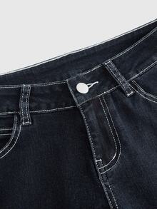 ROMWE Plus Size Y2K All-Match Versatile Retro Fitted Denim Mid-Length Pants - Blue - View 3