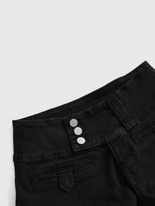 Sweetness Plus Size Women's Y2K Sweet Casual Cotton Ruffle Embroidered Lace Black Denim Shorts - Black - View 4