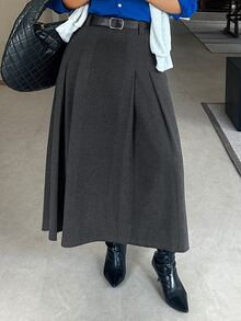 Dazy Plus Fun & Quirky Commuter Office Wear Ruched Design Straight Casual Mid-Length Skirt - Grey - View 6