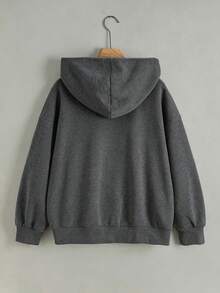 Resyla 女款雙層連帽衛衣，深灰色對比白色外套，極簡字母刺繡圖案，刺繡工藝，休閒日常穿著，秋季 - 深灰色 - 查看 2