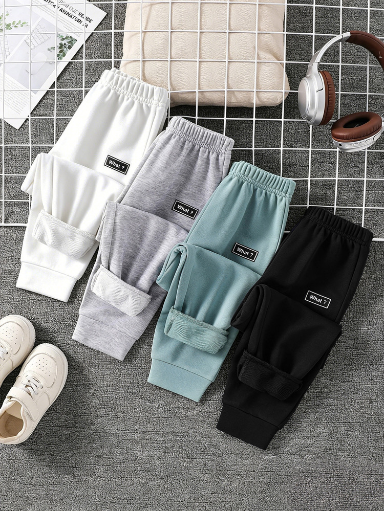 SHEIN 4pcs Kids Tween Boy Casual Versatile Sweatpants, Mint Green, Heather Gray, White, Black, Suitable For Commuting, School, Daily Casual Wear, Sports, Autumn/Winter - Multicolor - View 4