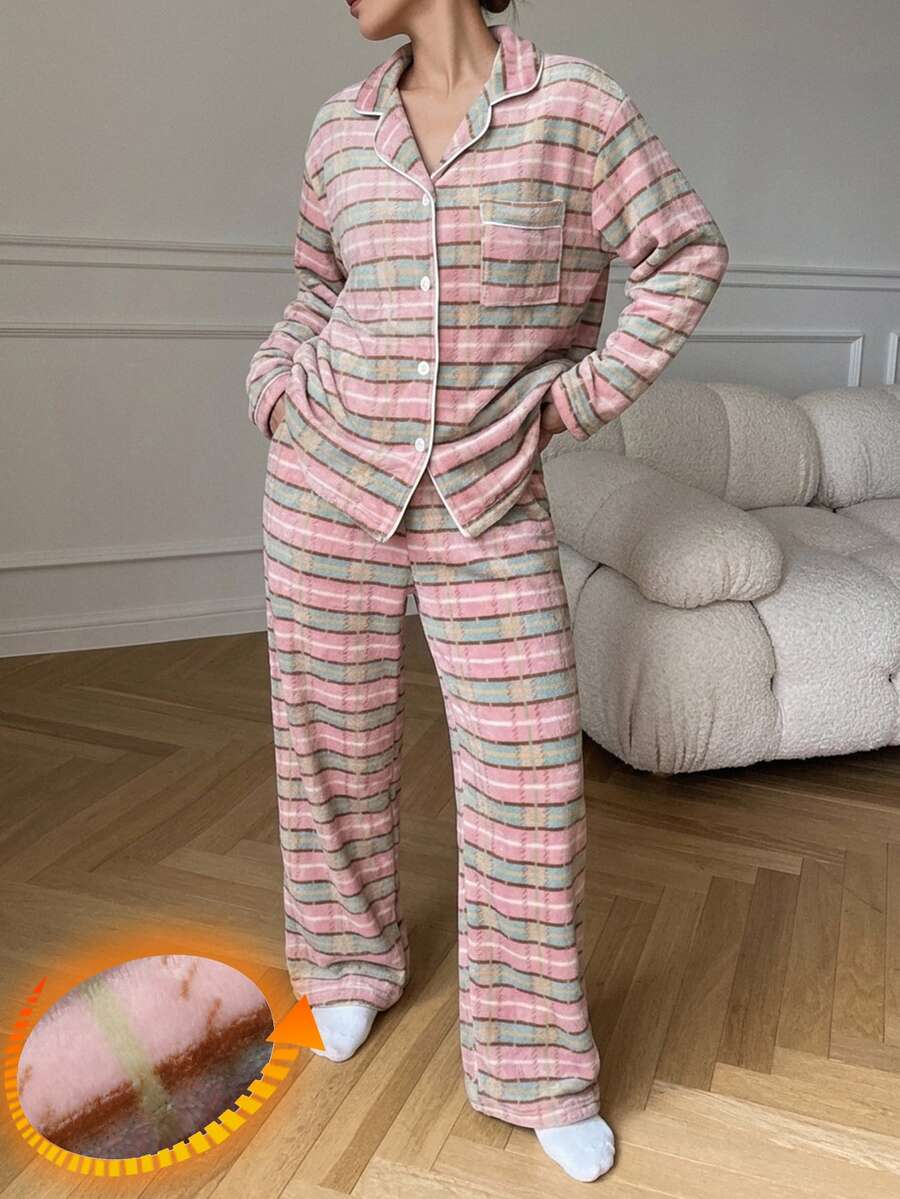 DAZY Christmas Plaid Loose Pajama Set - Blue - View 1