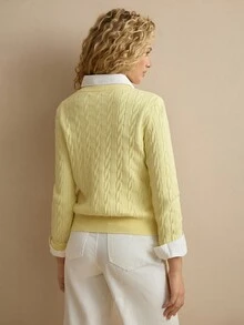MOTF PREMIUM WOMEN'S LETTER EMBROIDERED CABLE KNIT CARDIGAN - Yellow - View 8