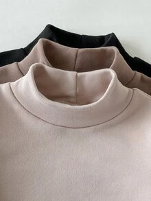 SHEIN Vintaside Kids 3件組女嬰高領內搭上衣 可愛黑色、棕色、米色 抓絨內裡 長袖假領 派對冬季秋季聖誕假期 羅紋款 - 彩色 - 查看 7