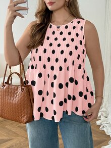SHEIN LUNE Plus Size Summer Casual Polka Dot Print Tank Top - Multicolor - View 4