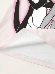 LOONEY TUNES X SHEIN 大尺碼夏季休閒卡通印花T恤 - 白色 - 查看 5