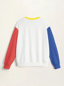 LOONEY TUNES X SHEIN Women's Colorblock Patchwork Cartoon Print Sweatshirt - White - View 7