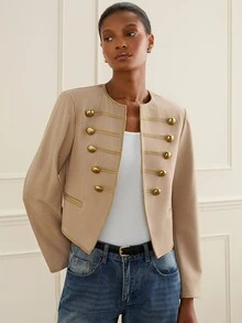 Lilora Women's Autumn Casual Vintage Double-Breasted Jacket - Khaki - View 4