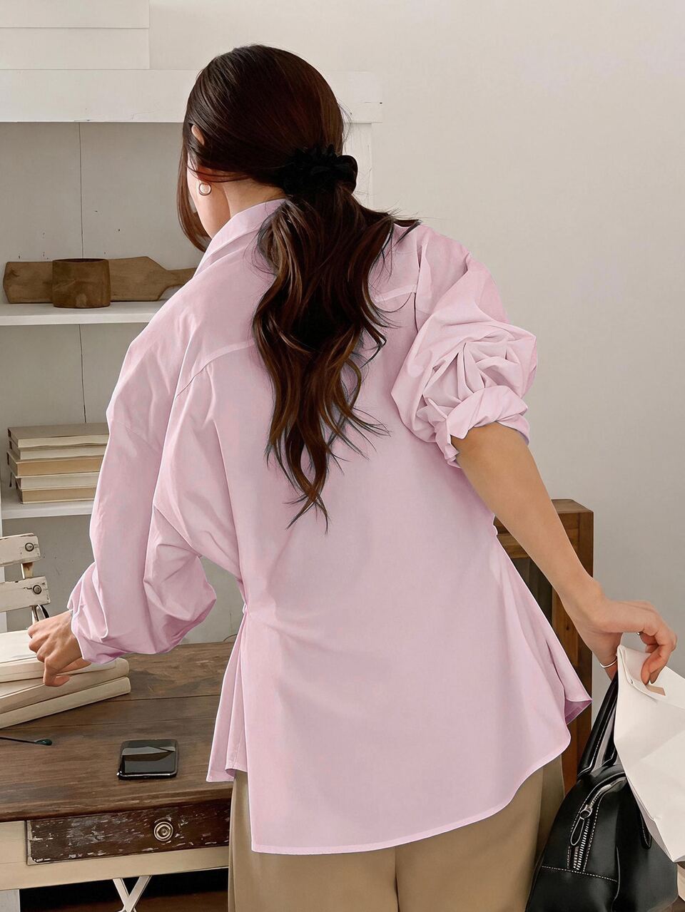 Women's Striped Collared Fitted Blouse, Business Casual, Blue, Spring Summer Autumn