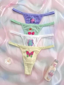 Eraneu 4pcs Dopamine Pink Light Green Blue And White Pastel Rainbow Girls Comfortable Minimalist Cute Y2k Panties For Couples Concert Fall - Multicolor - View 1