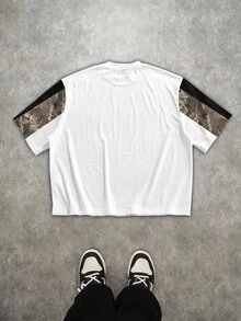 Manfinity Roghcode Plus Size Men's Letter Print Casual Daily Short Sleeve T-Shirt - White - View 2