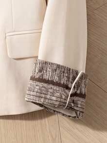 Rusticease Áo blazer nữ thanh lịch phối màu patchwork phong cách công sở - Màu Khaki - Xem 5