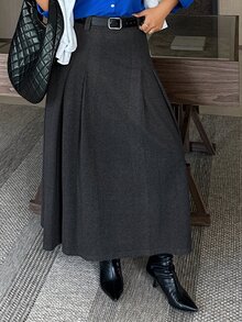 Dazy Plus Fun & Quirky Commuter Office Wear Ruched Design Straight Casual Mid-Length Skirt - Grey - View 5