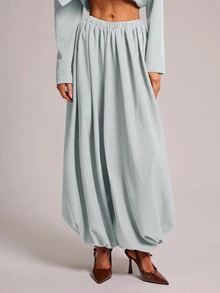 SHEIN BAE 時尚通勤純色燈籠西裝褲 - 淺藍色 - 查看 5