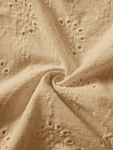 Rusticease Plus Size Vacation Casual Solid Color Hollow Embroidery Shirt - Khaki - View 6