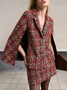 MOTF PREMIUM WOMEN'S ELEGANT CAPE SLEEVE BLAZER AND SKIRT 2 PIECES SET - Multicolor - View 4