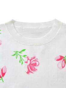 Balvessa 女款花卉圖案圓領長袖休閒毛衣 - 米色 - 查看 3