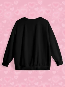 THE POWERPUFF GIRLS X SHEIN كنزة رياضية كاجوال يومية للنساء بمقاسات كبيرة، بياقة طاقم وطباعة حروف كرتونية، للخريف - أبيض - مشاهدة 7