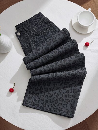 Comfortcana Blugi pentru femei cu picior drept și imprimeu leopard