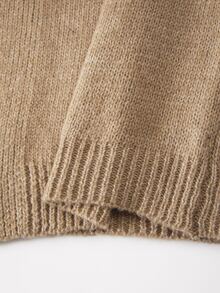 SHEIN Cardigan Rajut Panjang Leher Bulat Musim Gugur/Musim Dingin, Mantel Sweater Longgar Lengan Lentera dengan Kancing Depan - Khaki - View 4