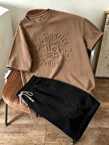Daypath Men's Letter Embossed Crew Neck Short Sleeve T-Shirt And Drawstring Waist Shorts Casual Set - Multicolor - View 6