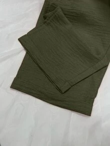Selamara 亞麻舒適面料抽繩 7/10 分長哈倫褲 - 墨綠色 - 查看 4