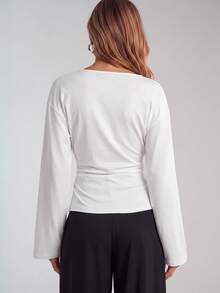 Avantive Women's Autumn Casual Solid Color Asymmetrical Hem Top - White - View 2