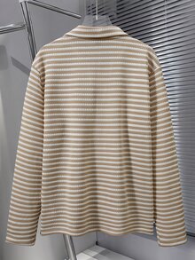 Calvornis 男士條紋長袖 Polo 衫，萬聖節、聖誕節、新年禮物 - 卡其色 - 查看 2