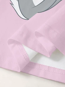 LOONEY TUNES X SHEIN 青少年女孩圓領短袖休閒百搭T恤 - 白色 - 查看 5