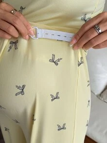 Dazy Maternity Setelan 3 Potong untuk Pakaian Rumah Kasual Sehari-hari dengan Motif Kupu-kupu (Kamisol Pas Badan, Kardigan Longgar, Celana Panjang Lurus), dan Setelan 2 Potong untuk Ibu Hamil/Musim Semi/Gugur - Kuning - View 6