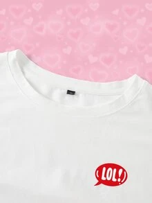 THE POWERPUFF GIRLS X SHEIN Plus Size Letter Print Casual Daily Wear T-Shirt - White - View 3