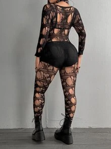Whyspr Women's Plus Size Sexy Country Goth Jumpsuit Halloween Concert Going Out Club Night Out Rave Date Night Black Autumn Fall - Black - View 5