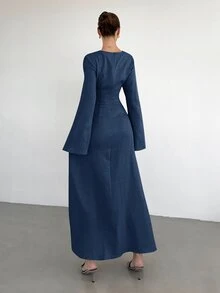 SHEIN Tall CURVE Gaun Pesta Kasual Wanita Ukuran Besar dengan Dekorasi Logam untuk Musim Gugur - Navy Blue - View 2