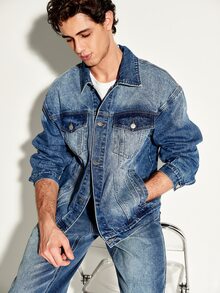 Colvenic Men's Streetwear Casual Multi-Pocket Denim Jacket In Blue - Medium Wash - View 4
