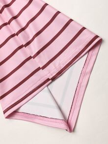 Tween Girls Versatile Pink Striped Colorblock Long Sleeve Top And Light Gray Pants 2 Pieces Set - Pink - View 8