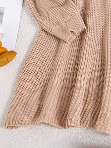 Girls' Autumn/Winter Fashion Handmade Beaded Heavy Craft Twisted Rope A-Line Long Sleeve Dress - Camel - View 5