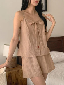 DAZY 女款休閒舒適兩件式睡衣套裝 - 卡其色 - 查看 8