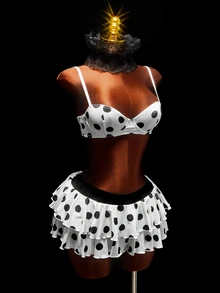 Amplova Women's Polka Dot Bra & Skirt 2 Pieces Set Halloween - Black and White - View 4