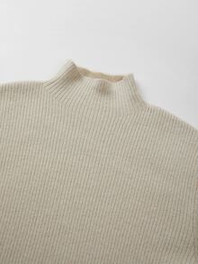 SHEIN Franclia Soft Oatmeal Color Semi-High Neck Knit Base Layer, Vertical Ribbed Texture With Excellent Elasticity, Slim Fit And Flattering Silhouette, Delicate Rolled Collar Design - Apricot - View 6