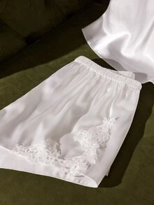 SilkySpell White Heavy Lace Sexy Camisole & Shorts Pajama Set For Women - White - View 4