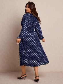 Elaquor 大尺碼秋季休閒波點印花洋裝 - 藏蓝色 - 查看 2